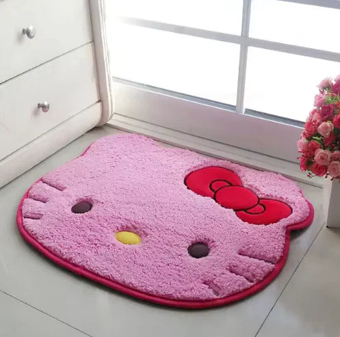 Cute Kitty Cat Face Cartoon Kawaii Bedroom Rugs, Bath Mat, Pink Carpet, 8 Colors, 50 x 60 cm