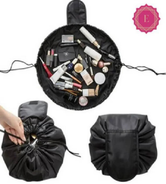 Lazy Cosmetic Bag, Makeup Bag, Drawstring Design One-Step Organizer, Cosmetic Pouch for Lazy Ladies Black