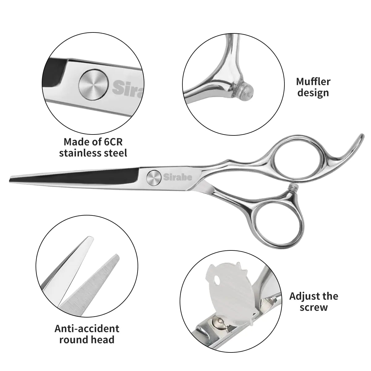 Hair Cutting Scissors Thinning Shears Kit, 6.5 inch Professional Haircut Scissors for Beard Trimming Shaping with Comb Case, Hairdressing Shears Set Silver