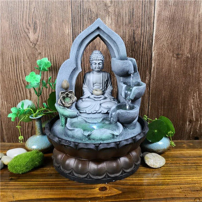 Tabletop Water Fountain Buddha Statue Tabletop Humidifiers Indoor Waterfall Fountain Home Decoration for Office, Living Room, or Bedroom